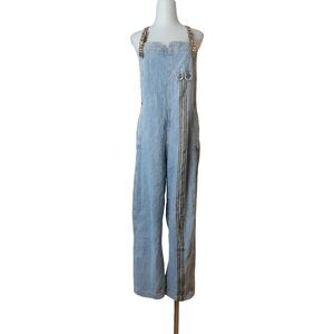 🐳 36"W, no waistline style light blue denim overalls